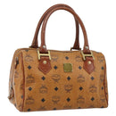 MCM Logogram Vicetos Boston Bag PVC Leather Brown Gold Auth gh904-1