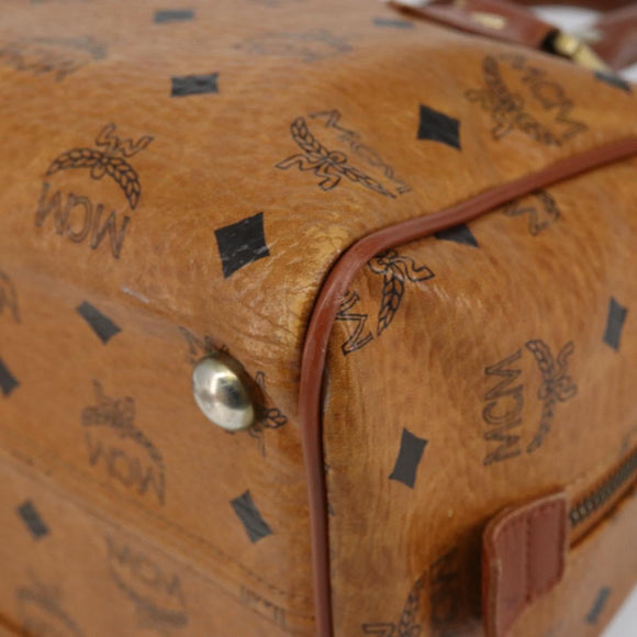 MCM Logogram Vicetos Boston Bag PVC Leather Brown Gold Auth gh904