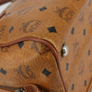 MCM Logogram Vicetos Boston Bag PVC Leather Brown Gold Auth gh904-14