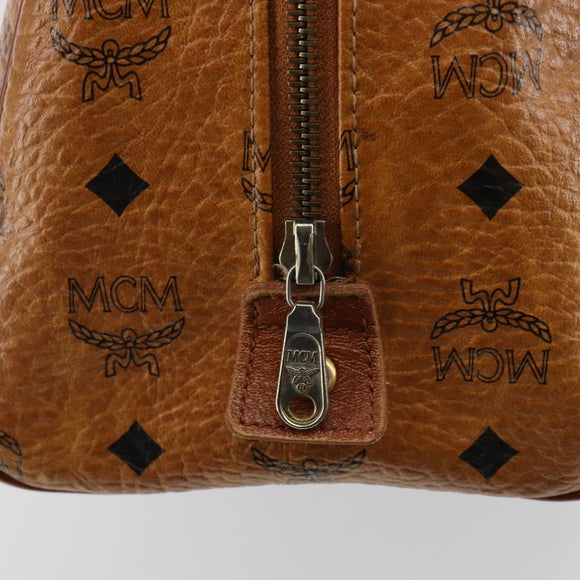 MCM Logogram Vicetos Boston Bag PVC Leather Brown Gold Auth gh904