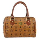MCM Logogram Vicetos Boston Bag PVC Leather Brown Gold Auth gh904-13