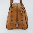 MCM Logogram Vicetos Boston Bag PVC Leather Brown Gold Auth gh904-3