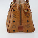 MCM Logogram Vicetos Boston Bag PVC Leather Brown Gold Auth gh904-4