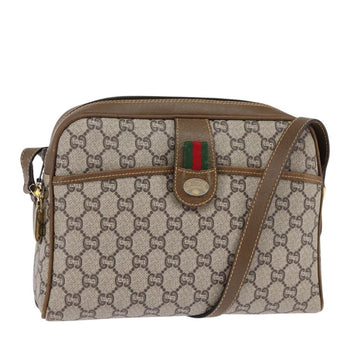 GUCCI GG Plus Supreme Web Sherry Line Shoulder Bag PVC Beige Gold Auth gh909