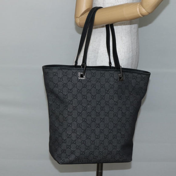 GUCCI GG Canvas Tote Bag Black Silver 31243 Auth gh911