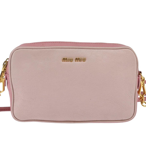 Miu Miu Madras Shoulder Bag Leather Pink Gold Auth gh914