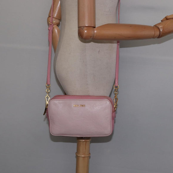 Miu Miu Madras Shoulder Bag Leather Pink Gold Auth gh914
