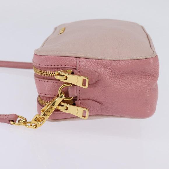 Miu Miu Madras Shoulder Bag Leather Pink Gold Auth gh914