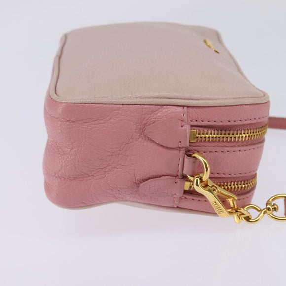 Miu Miu Madras Shoulder Bag Leather Pink Gold Auth gh914