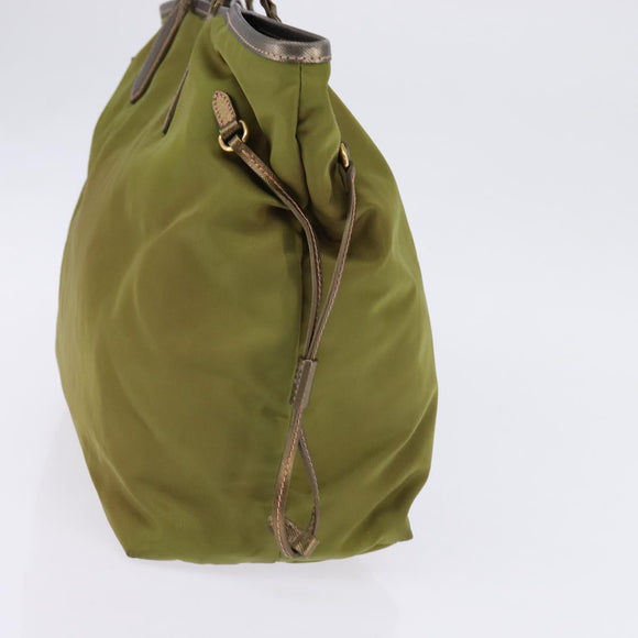 PRADA Tote Bag Nylon Khaki Gold Auth gh915