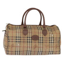 Burberrys Nova Check Boston Bag PVC Beige Gold Auth gh919-1