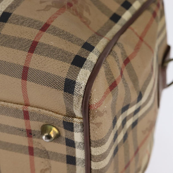 Burberrys Nova Check Boston Bag PVC Beige Gold Auth gh919