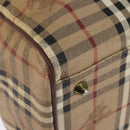 Burberrys Nova Check Boston Bag PVC Beige Gold Auth gh919-12