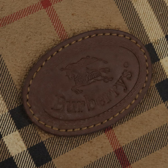 Burberrys Nova Check Boston Bag PVC Beige Gold Auth gh919