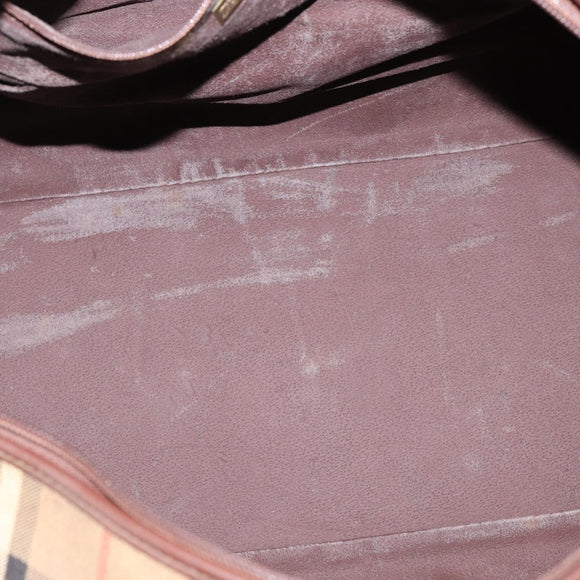 Burberrys Nova Check Boston Bag PVC Beige Gold Auth gh919