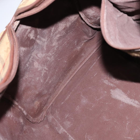 Burberrys Nova Check Boston Bag PVC Beige Gold Auth gh919