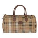 Burberrys Nova Check Boston Bag PVC Beige Gold Auth gh919-2