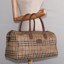 Burberrys Nova Check Boston Bag PVC Beige Gold Auth gh919-20