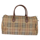 Burberrys Nova Check Boston Bag PVC Beige Gold Auth gh919-3