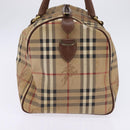 Burberrys Nova Check Boston Bag PVC Beige Gold Auth gh919-4
