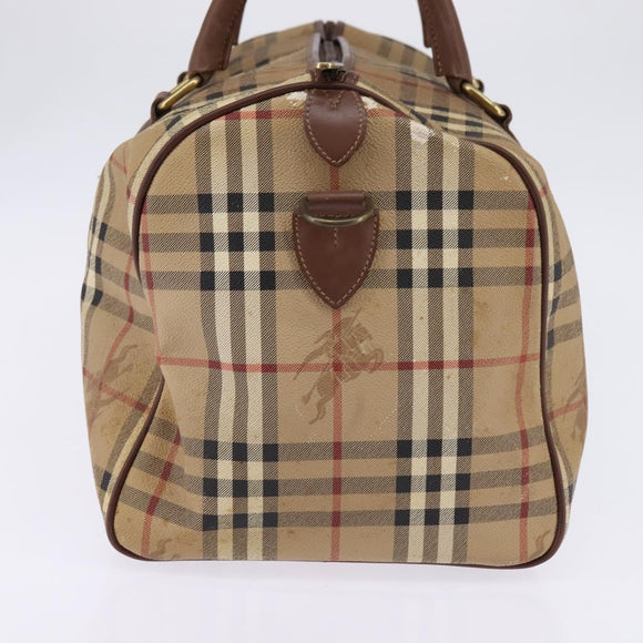 Burberrys Nova Check Boston Bag PVC Beige Gold Auth gh919