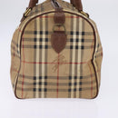 Burberrys Nova Check Boston Bag PVC Beige Gold Auth gh919-5