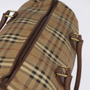 Burberrys Nova Check Boston Bag PVC Beige Gold Auth gh919-6