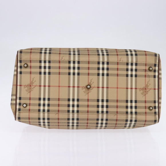 Burberrys Nova Check Boston Bag PVC Beige Gold Auth gh919