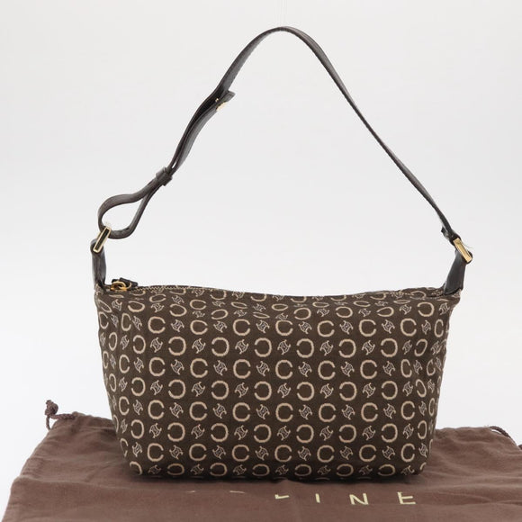 CELINE C Macadam Canvas Hand Bag Brown Gold Auth gh920