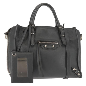 BALENCIAGA Paper Mini Hand Bag Leather 2way Gray Silver 357333 Auth gh940