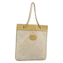 CHANEL Chain Tote Bag Lamb Skin Beige Gold CC Auth gh972-1