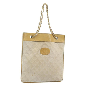 CHANEL Chain Tote Bag Lamb Skin Beige Gold CC Auth gh972