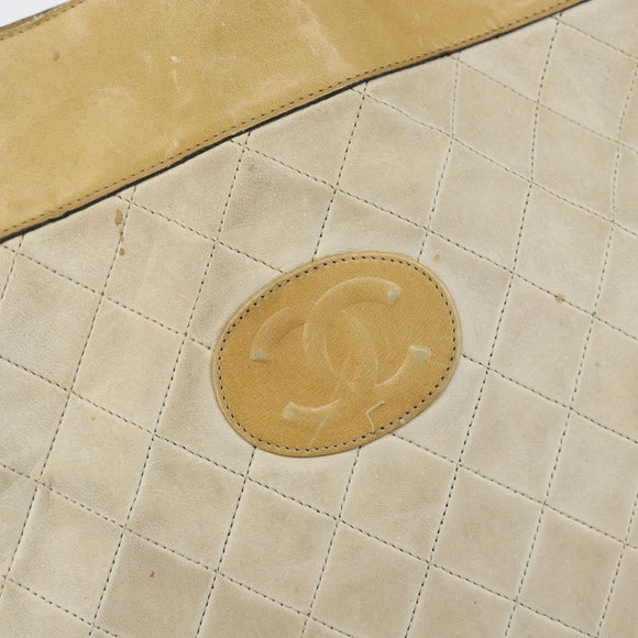 CHANEL Chain Tote Bag Lamb Skin Beige Gold CC Auth gh972