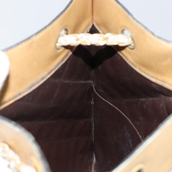 CHANEL Chain Tote Bag Lamb Skin Beige Gold CC Auth gh972