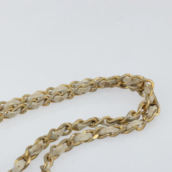 CHANEL Chain Tote Bag Lamb Skin Beige Gold CC Auth gh972