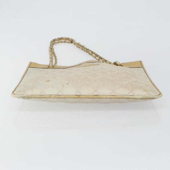 CHANEL Chain Tote Bag Lamb Skin Beige Gold CC Auth gh972