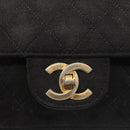 CHANEL Matelasse Chain Shoulder Bag Cotton Black Gold CC Auth gh984-17