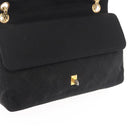 CHANEL Matelasse Chain Shoulder Bag Cotton Black Gold CC Auth gh984-19