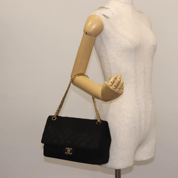 CHANEL Matelasse 25 Chain Shoulder Bag cotton Black Gold CC Auth gh984