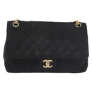 CHANEL Matelasse 25 Chain Shoulder Bag cotton Black Gold CC Auth gh984-13