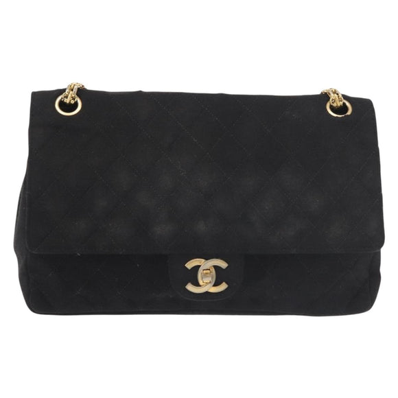 CHANEL Matelasse 25 Chain Shoulder Bag cotton Black Gold CC Auth gh984