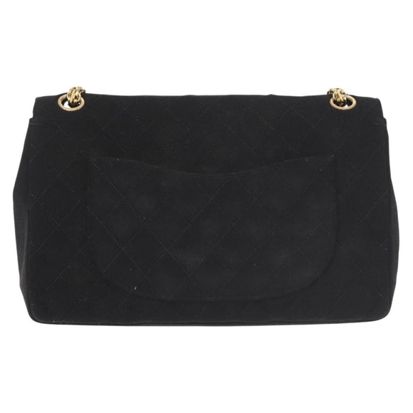 CHANEL Matelasse Chain Shoulder Bag Cotton Black Gold CC Auth gh984