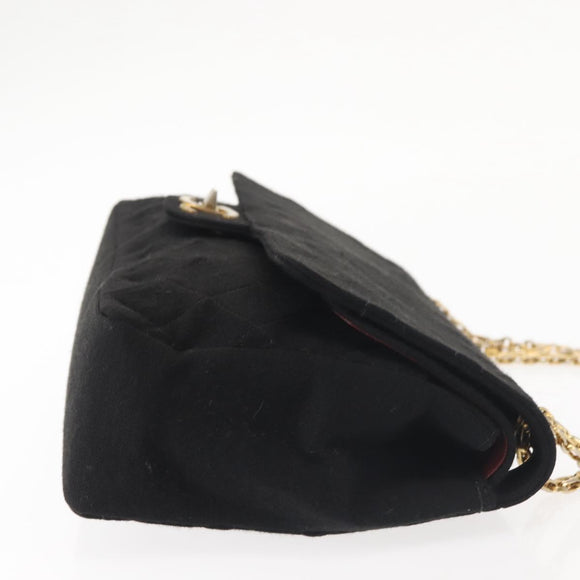 CHANEL Matelasse Chain Shoulder Bag Cotton Black Gold CC Auth gh984