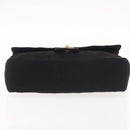 CHANEL Matelasse Chain Shoulder Bag Cotton Black Gold CC Auth gh984-5