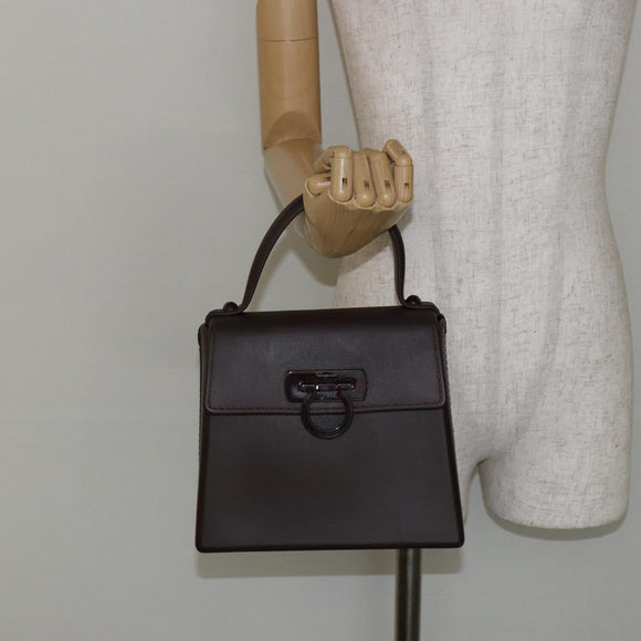 Salvatore Ferragamo Gancini Hand Bag Rubber Brown Auth gh987