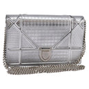 Christian Dior Chain Diorama Shoulder Bag Leather Silver Auth gh990-1