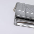 Christian Dior Chain Diorama Shoulder Bag Leather Silver Auth gh990-9