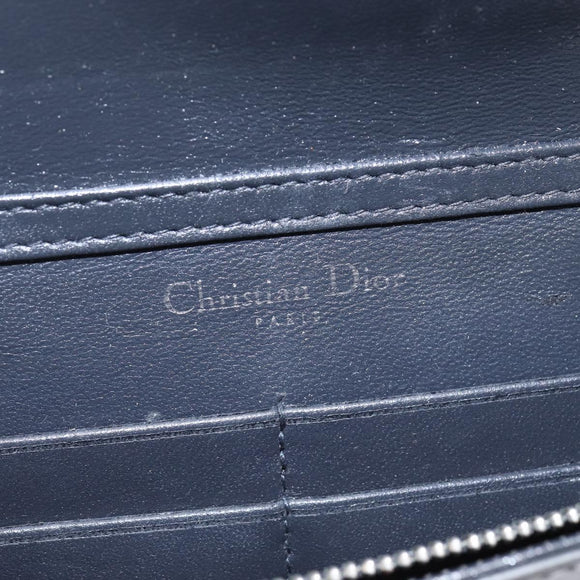 Christian Dior Chain Diorama Shoulder Bag Leather Silver Auth gh990
