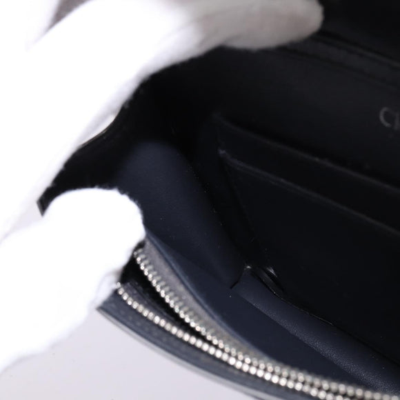 Christian Dior Chain Diorama Shoulder Bag Leather Silver Auth gh990