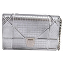 Christian Dior Chain Diorama Shoulder Bag Leather Silver Auth gh990-13
